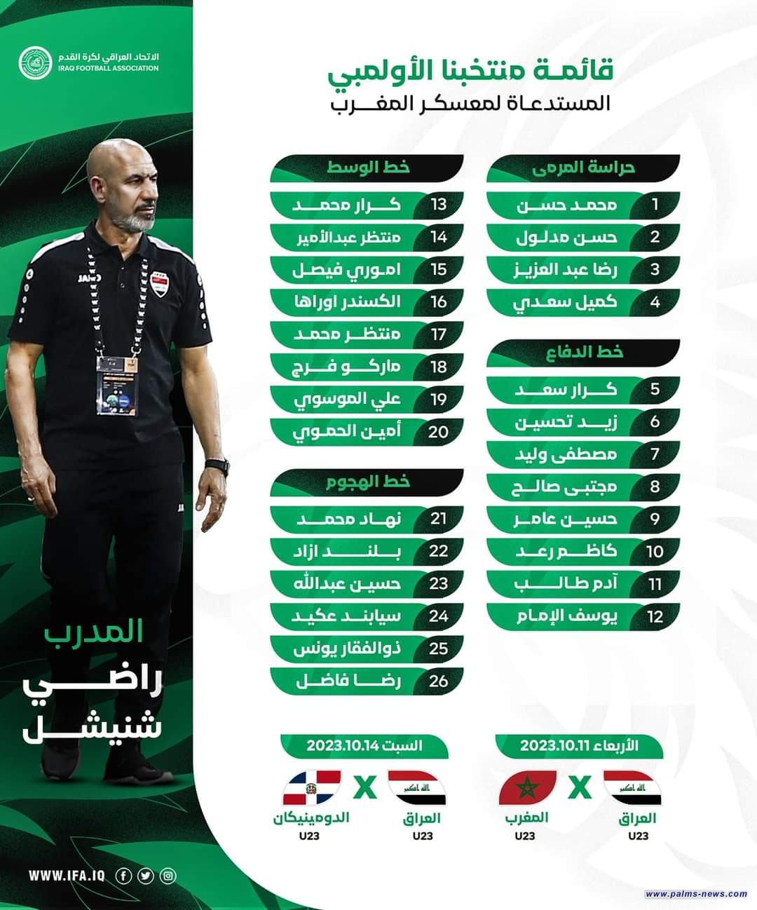 الإعلان عن قائمة الأولمبي العراقي لمعسكر المغرب